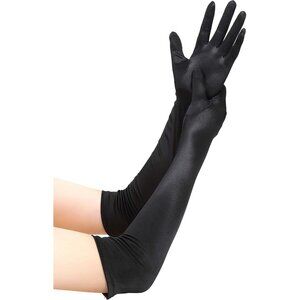 Women's Smooth Black Long Satin Gloves Elbow Length Party Costume Accessory